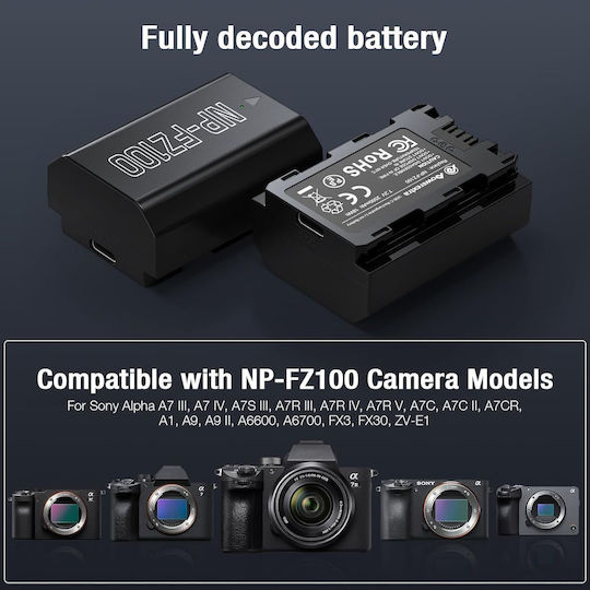 Powerextra Np-fz100 2500mah Battery Type-c Fast Charging Compatible Sony