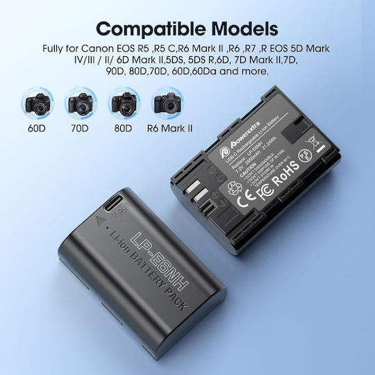 Powerextra LP-E6NH Kamera-Batterien 2950mAh Typ-C Schnelles Laden Kompatibel Mit Canon
