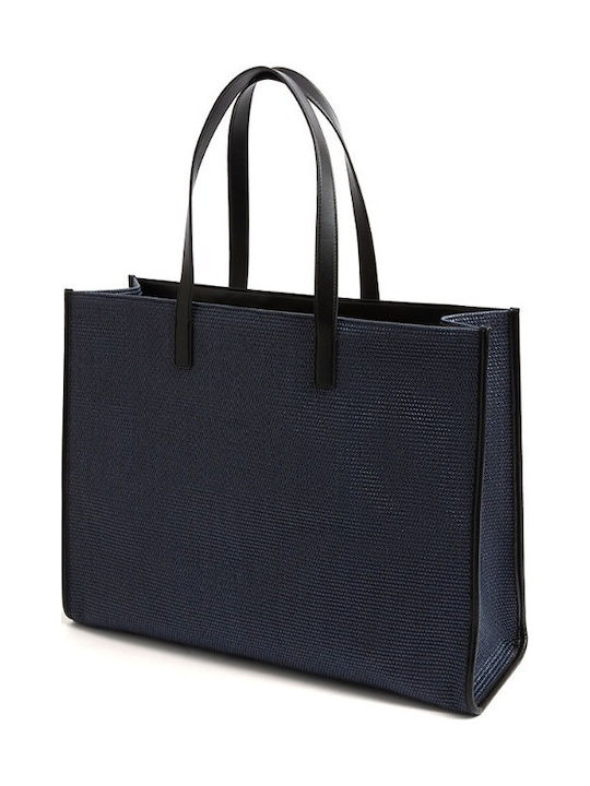 Large Icon Ψάθινη Γυναικεία Tote Τσάντα Μπλε