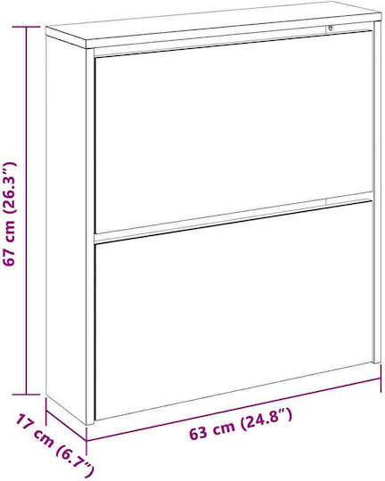 Holz Schuhschrank mit 2 Regalen Weiß L63xW17xH67cm