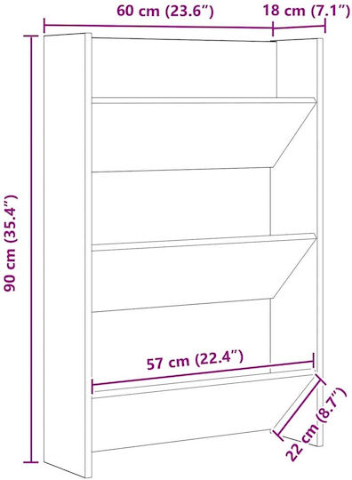 Dulapuri Pentru Pantofi Din Lemn Deschisă Neagră L60xA18xÎ60cm