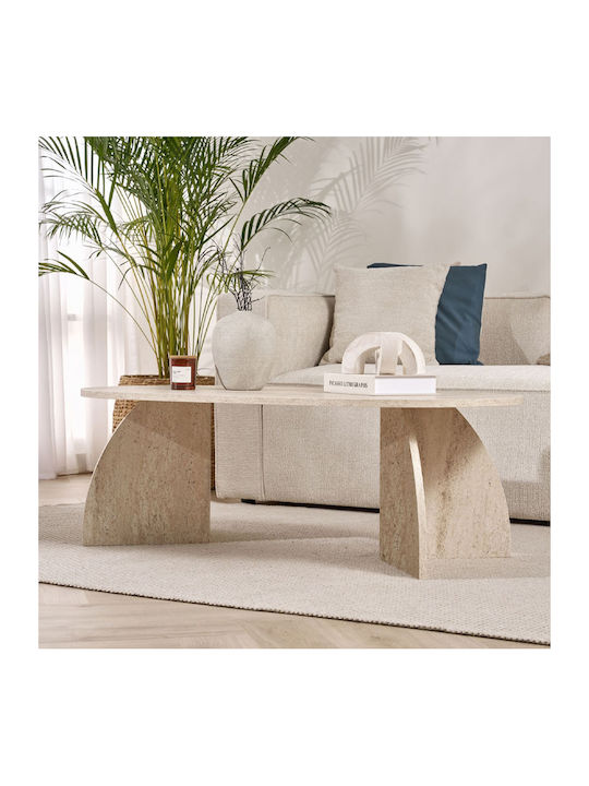 Οβάλ Κεντρικό Τραπεζάκι Melina από Μασίφ Ξύλο Travertine Beige Μ120xΠ60xΥ40εκ.