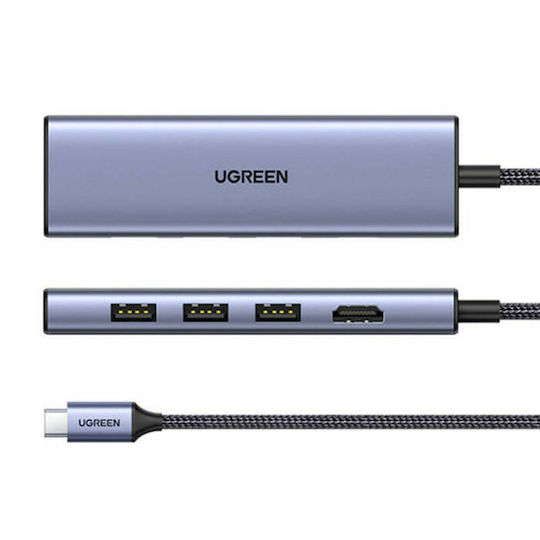 Ugreen Cm511 USB-C Docking Station με HDMI 4K PD Ethernet Γκρι