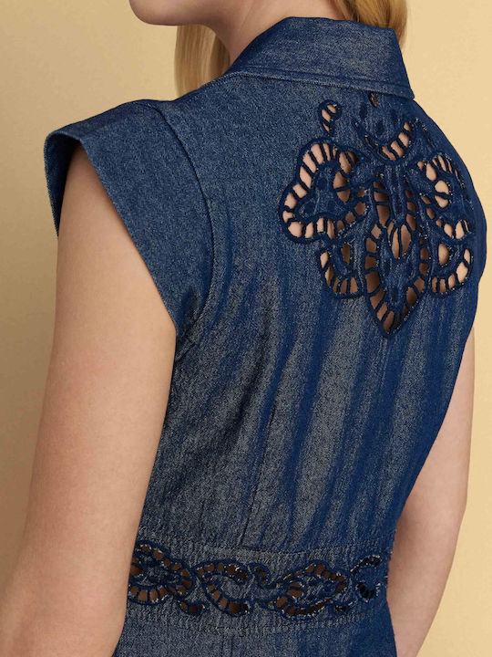 Summer Mini Shirt Dress Denim Blue