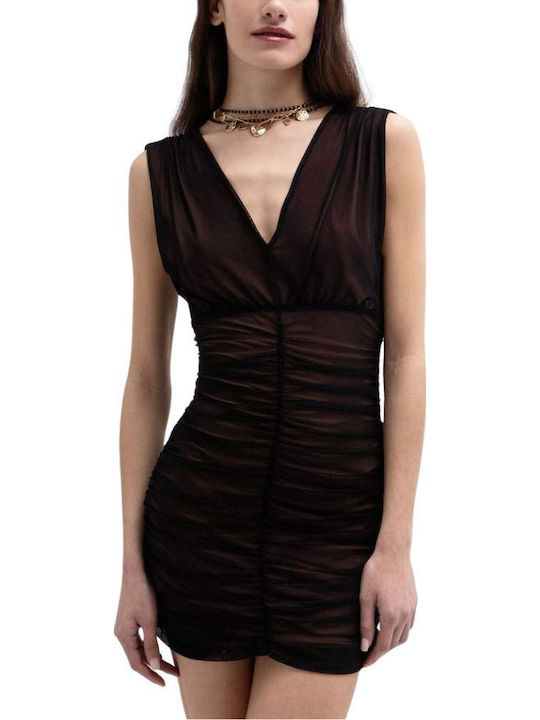 Summer Mini Evening Drape Dress with Tulle Black