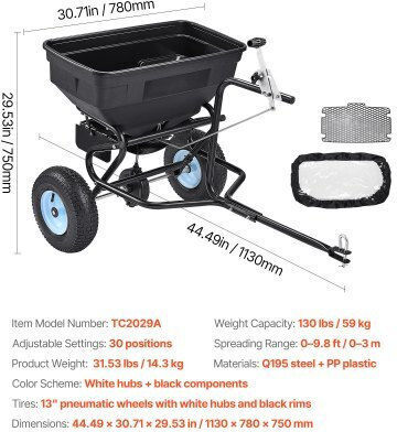 Vevor TCSBJ130LBSPQZ8XK001V0 Wheeled Seed / Fertilizer Spreader with 59kg Capacity