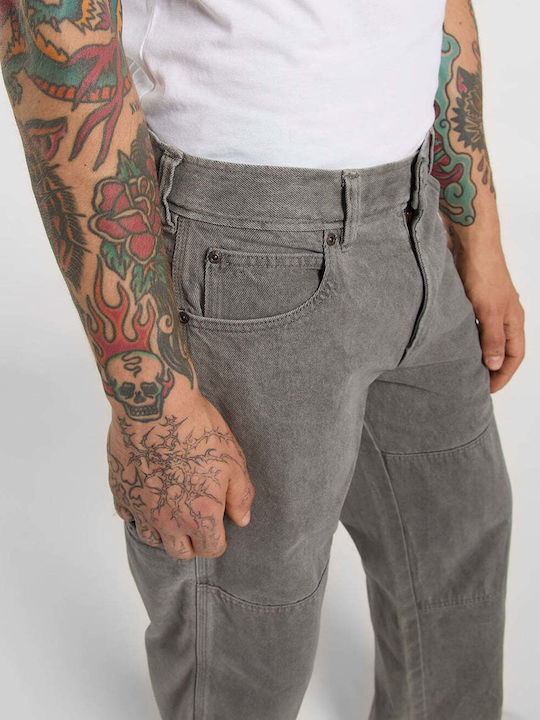 Double Knee Men's Jeans Pants with Loose Fit Grey
