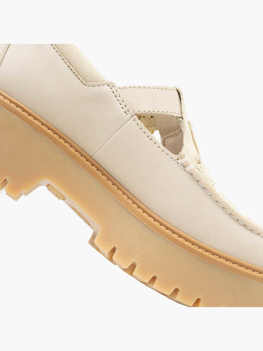 Δερμάτινα Γυναικεία Loafers σε Μπεζ Χρώμα