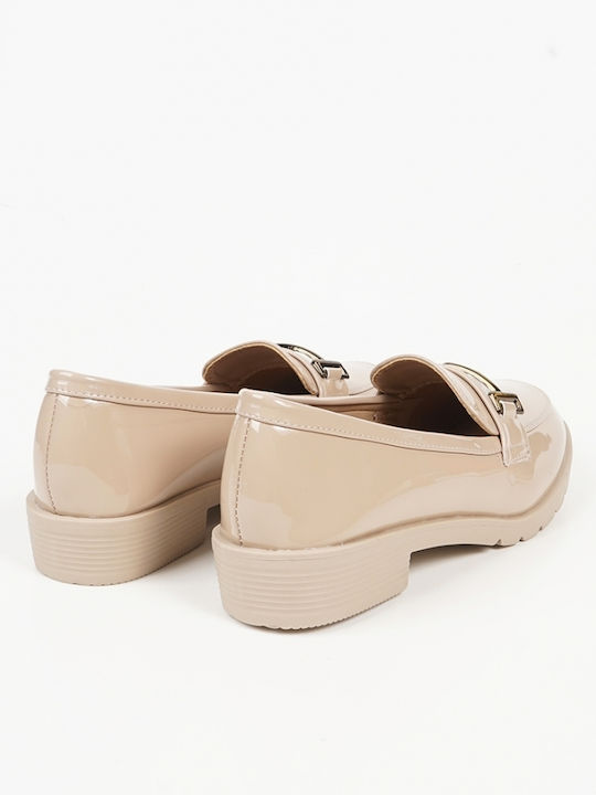 Patent Leather Women's Loafers In Beige Colour