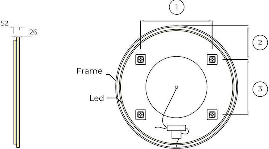 Imex TORI037/80NG Στρογγυλός Led από Μέταλλο 80x80cm Μαύρος
