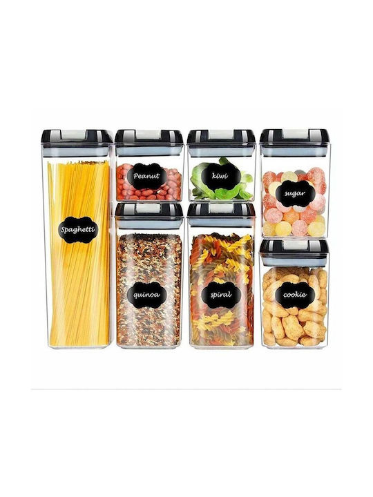 Set 7 Bucăți Vaze pentru Zahăr / Cereale / Paste / Cafea / Ceai cu Capac Ermetic Plastic Transparent