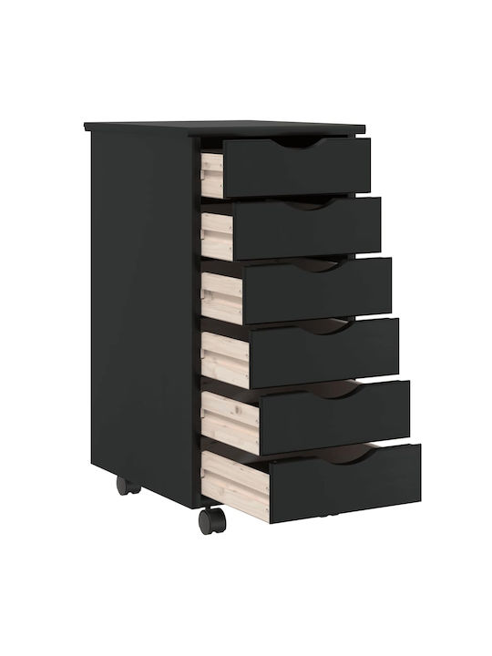 Office Storage Solid Wood Cabinet With Wheels & Drawers Black Velvet-Black Metal L34xW39xH65.5cm