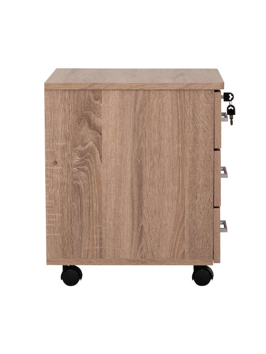 Office Storage Chipboard Drawer with Wheels, Lock & 3 Drawers Sonoma L39xW39.5xH46.5cm