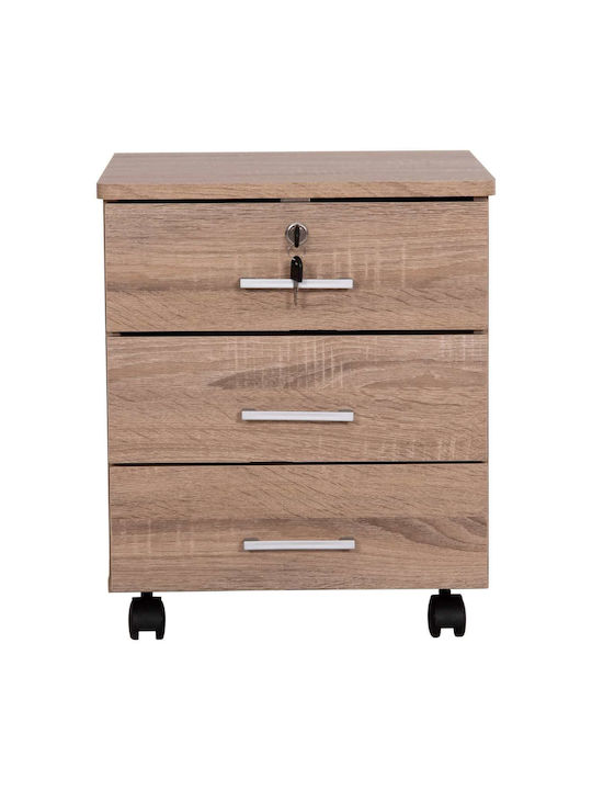 Office Storage Chipboard Drawer with Wheels, Lock & 3 Drawers Sonoma L39xW39.5xH46.5cm