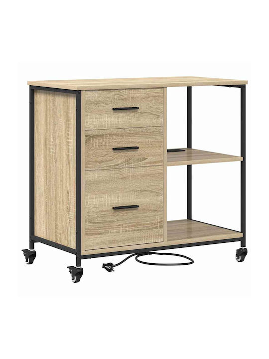 Büroaufbewahrungsschublade und -schrank aus Holz mit Rädern Sonoma Eiche 76x41x72cm