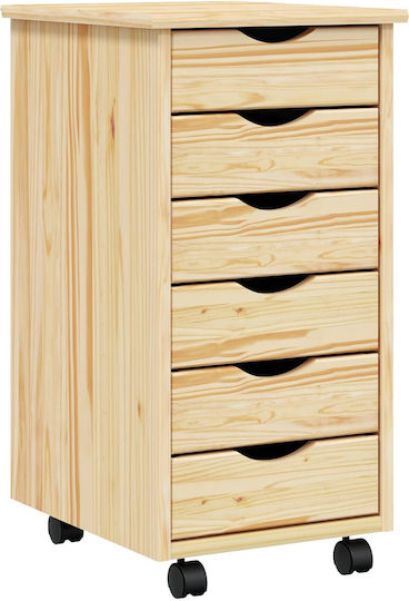 Office Storage Drawer from Solid Wood with Wheels Transparent Varnish 34x39x65.5cm