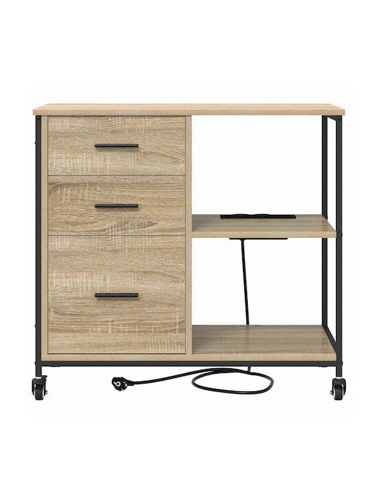 Büroaufbewahrungsschublade und -schrank aus Holz mit Rädern Sonoma Eiche 76x41x72cm