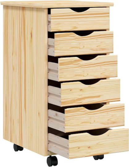 Office Storage Drawer from Solid Wood with Wheels Transparent Varnish 34x39x65.5cm