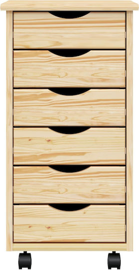 Office Storage Drawer from Solid Wood with Wheels Transparent Varnish 34x39x65.5cm