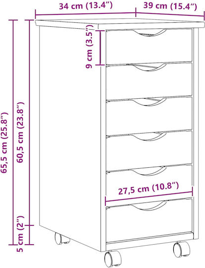 Office Storage Drawer from Solid Wood with Wheels Transparent Varnish 34x39x65.5cm