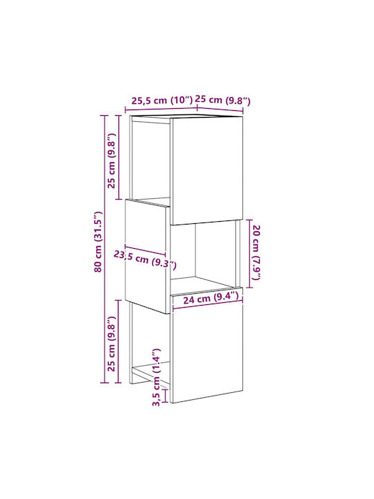 Дървен Бюро Шкаф Бял 25.5x25x80см