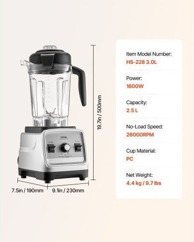 Vevor Blender Cu Cană Din Plastic 2,5 L 1600W Gri BDJYZSBJBJ30V7WQXV2