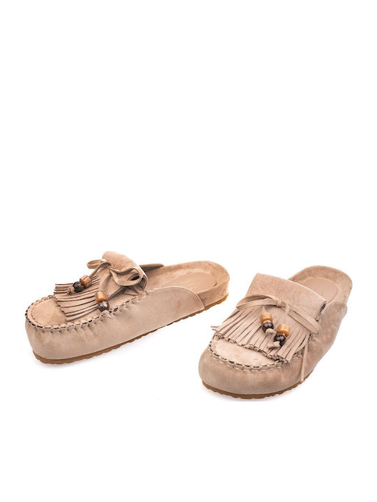 Closed-Toe Women's Beige Slippers