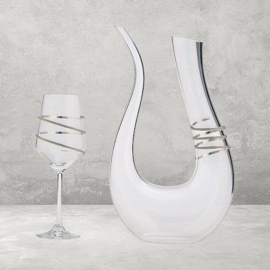 Set Carafă de Nuntă cu Pahar de Vin din Cristal 2buc