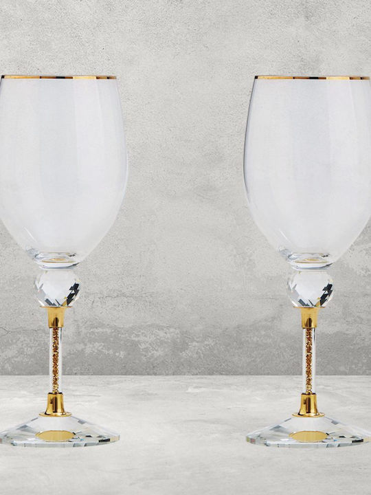 Σετ Pahare de Vin pentru Nuntă din Cristal Auriu 2buc