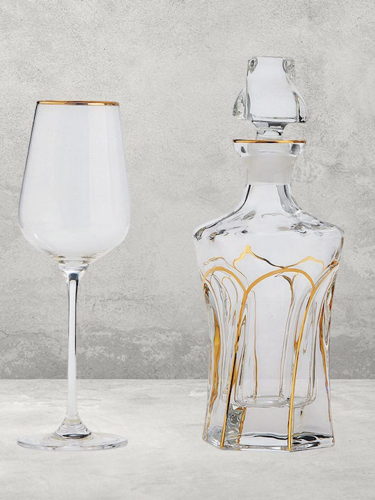 Set Decantor de Nuntă cu Pahar de Vin din Cristal Auriu M-0530 2 Bucăți