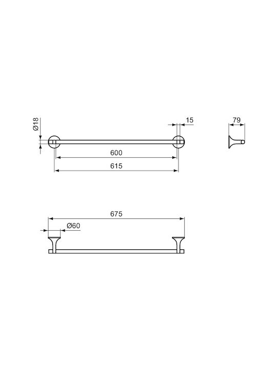 Ideal Standard Ράγα Μπάνιου Μονή Επιτοίχια με Βίδες Ασημί