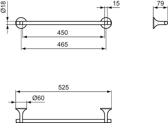 Ideal Standard Single Wall-Mounted Bathroom Rail with Screws Silver