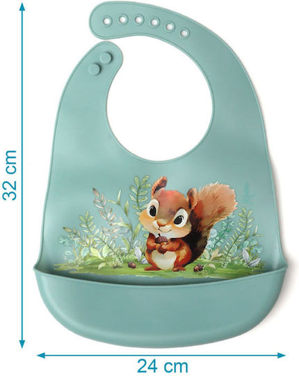 Kiokids Waterproof Silicone Bib with Pocket Mint for 4 m+