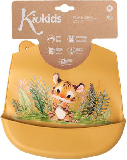 Kiokids Wasserdichte Silikon Baby Lätzchen mit Tasche Gelb für 4 m+