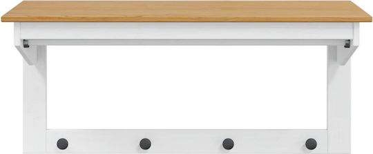 vidaXL Wooden Wall Hanger 4 Hooks White 90x35cm