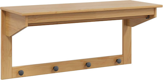 vidaXL Wooden Wall Hanger 4 Hooks Brown 90x35cm