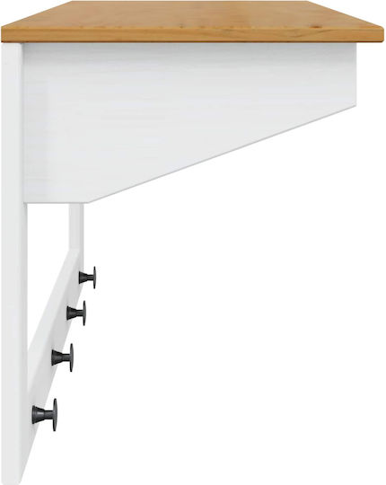 vidaXL Wooden Wall Hanger 4 Hooks White 90x35cm