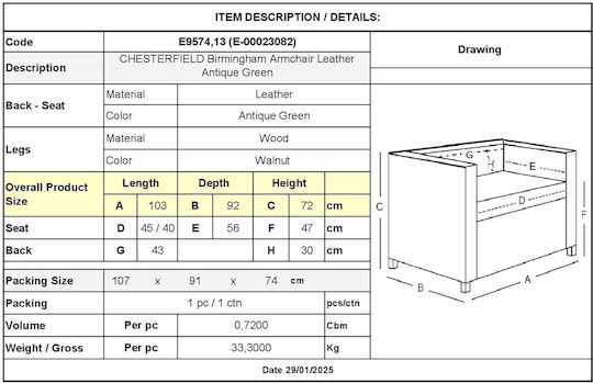 CHESTERFIELD Sessel aus echtem Leder Grün 103x92x72cm