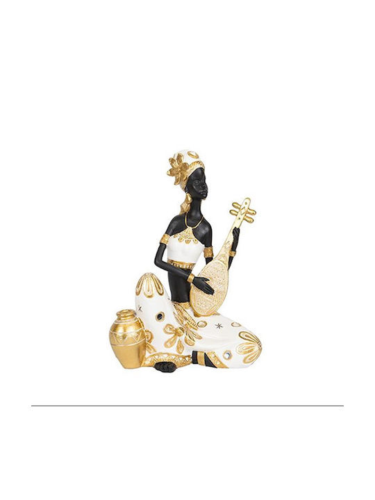 Decorative Resin Sculpture Woman Musical Instrument White-Black-Gold 18x13x25.5cm 13937 752-27048