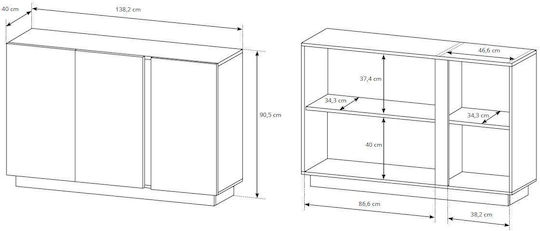 Буфет Дървен Бял 138.2x40x90.5см
