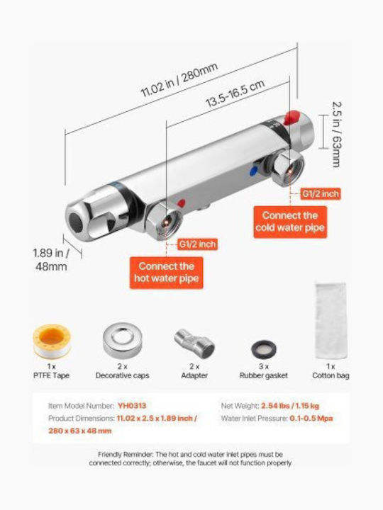 Vevor Mixing Shower Shower Faucet Thermostatic Silver