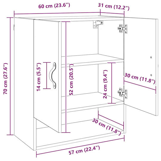 vidaXL Cabinet de baie L60xA31xÎ70cm Negru
