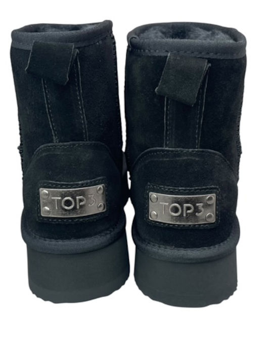 Suede Women's Ankle Boots with Fur Black GY-08228-1-6