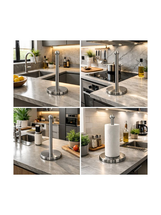 ForHome Βάση για Χαρτί Κουζίνας Μεταλλική Ασημί 16.7x16.7x33cm GB-19067