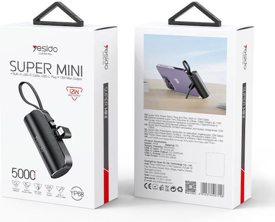 Yesido YP68 Lightning Power Bank 5000mAh 12W Schwarzes