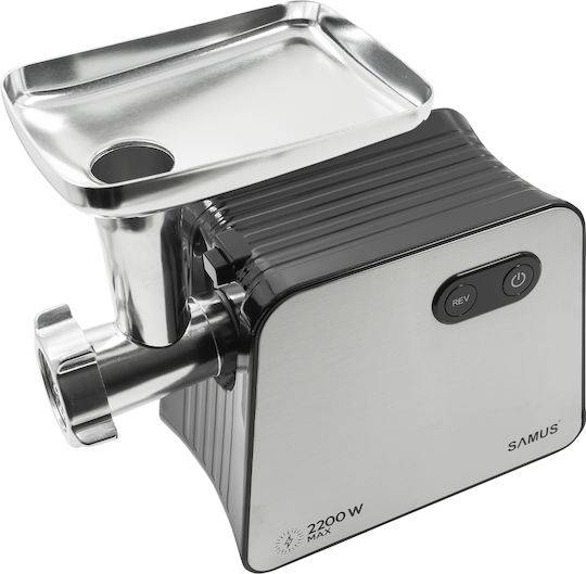 Mașină de tocat carne Samus Smt-2200x 2200W 1+ Viteză inversă Oțel inoxidabil Negru Oțel inoxidabil