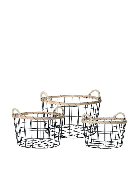 JK Home Decoration Set of Decorative Baskets Metal with Handles Black 3pcs