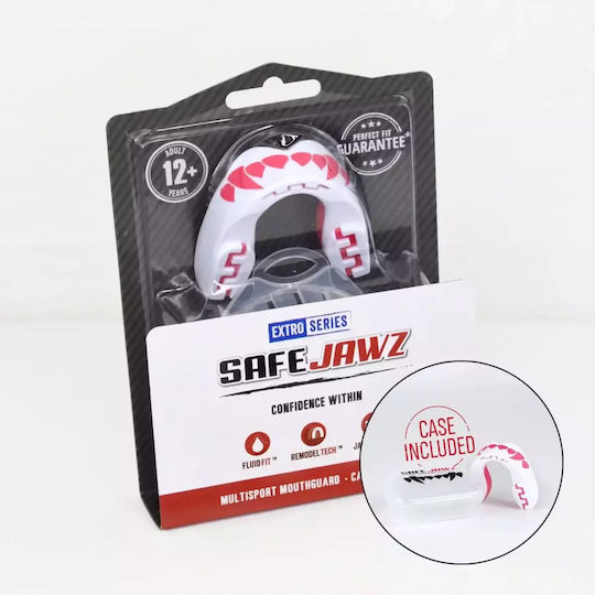 Safejawz Extro 2.0 SJFANGZPIa Protective Mouth Guard Senior White Pink Fangz