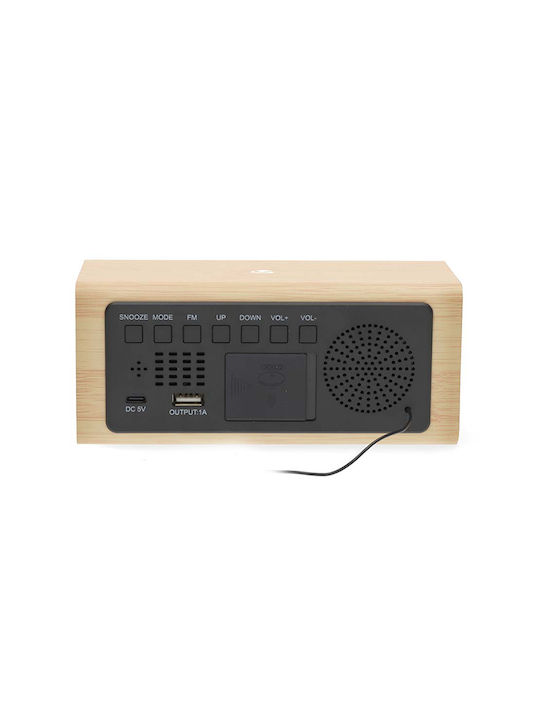 Nedis Tabletop Digital LED Clock Wooden With Alarm Clock & Radio Yellow CLAR3004BN