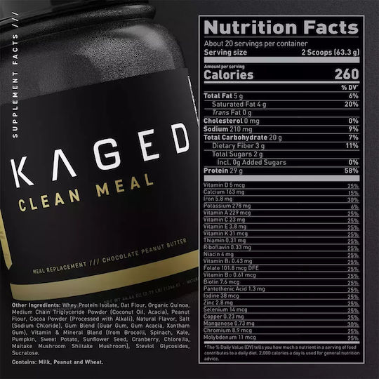 Kaged Muscle Clean Meal Proteină din Zer cu Aromă de Peanut Butter 1.266kg